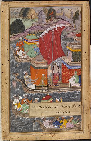 Akbar's mother travels by boat to Agra
