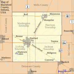 Roll, Indiana is located in Blackford County, Indiana