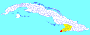 Niquero municipality (red) within  Granma Province (yellow) and Cuba