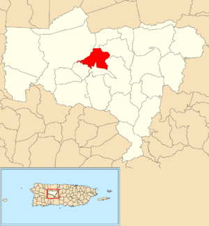 Location of Salto Abajo within the municipality of Utuado shown in red