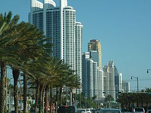 Sunny Isles Beach skyline from north on Collins Ave