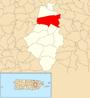 Location of Bairoa within the municipality of Caguas shown in red