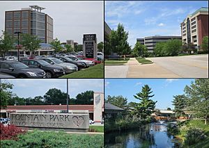 From top left, left to right: City Place Plaza, Drury Inn and headquarters, Fountain Park, Office park