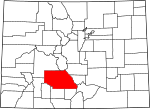 State map highlighting Saguache County