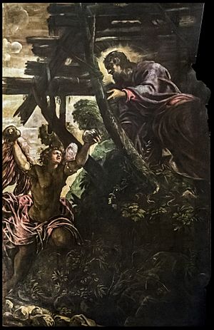 Paintings by Tintoretto in Scuola Grande di San Rocco - Sala superiore - The Temptation of Christ