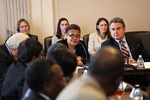 Rep. Karen Bass at roundtable with African ambassadors