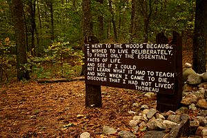 Thoreaus quote near his cabin site, Walden Pond