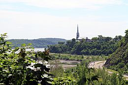 Saint Michel of Sillery Church and the Saint Lawrence River in the background