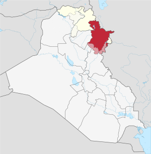 Location of the  Sulaymaniyah Governorate  (red)– in Iraq  (red, beige & light grey)– in the Kurdistan Region  (red & beige)