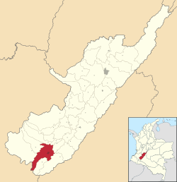 Location of the municipality and town of Pitalito in the Huila Department of Colombia.