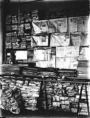 Interior of Ferry Museum showing shelves with papers and newspapers, Tacoma, Washington (BAR 145)