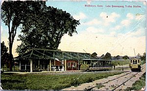 Lake Quassapaug trolley station 1917 postcard