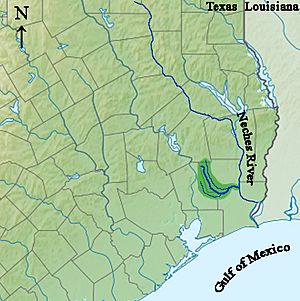 Map of the Pine Island Bayou drainage basin in southeast Texas
