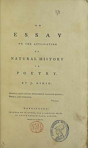 Aikin, John – Essay on the application of natural history to poetry, 1777 – BEIC 8796231