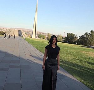Kim Kardashian in front of the Armenian Genocide Memorial in 2019