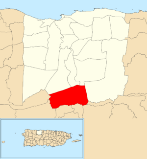 Location of Río Arriba within the municipality of Arecibo shown in red