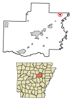 Location of Bradford in White County, Arkansas.