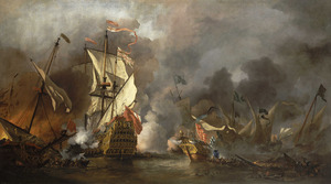 An English Ship in Action with Barbary Vessels RMG BHC0893f