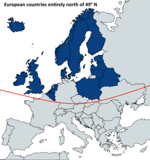 European countries above 49th parallel