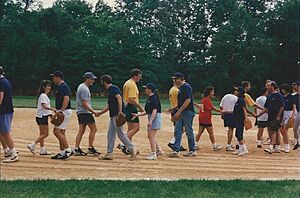 Exxon Intramural Softball League - SU&P vs Defectors - Field 2 - handshakes after Championship Game - 12 Aug 1997