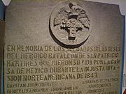 Lápida en homenaje al Batallón de San Patricio en el Museo de las Intervenciones, Coyoacán, DF