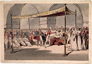 Major-General the Hon. Arthur Wellesley being received in durbar at the Chepauk Palace Madras by Azim al-Daula Nawab of the Carnatic 18th February 1805