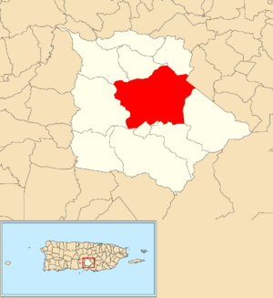 Location of Pasto within the municipality of Coamo shown in red