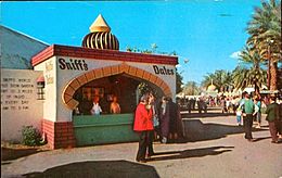 Sniff's Date Shop, National Date Festival postcard (1950s)