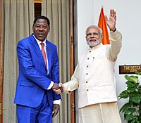 The Prime Minister, Shri Narendra Modi meeting the President of the Republic of Benin, Dr. Boni Yayi, during the 3rd India Africa Forum Summit, in New Delhi on October 28, 2015
