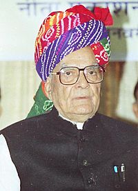 The Vice President Shri Bhairon Singh Shekhawat in a Traditional Rajasthani Turban during a book release function in New Delhi on January 27, 2004.jpg