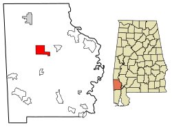 Location of Chatom in Washington County, Alabama.