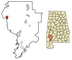 Location of Coffeeville in Clarke County, Alabama.