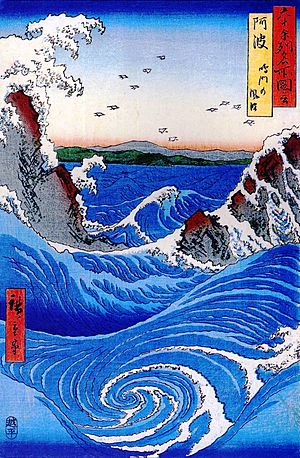 Hiroshige Wild sea breaking on the rocks