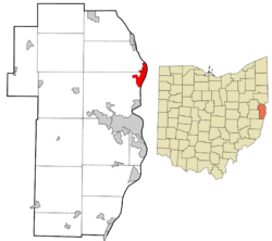 Location of Toronto in Jefferson County and in the state of Ohio