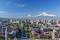 Mount Ararat and the Yerevan skyline in spring from the Cascade