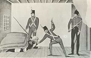 The arrest of Bligh propaganda cartoon from around 1810