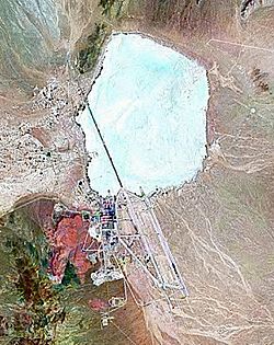 A pseudocolor satellite image taken in 2000 showing the base with Groom Lake just to the north-northeast