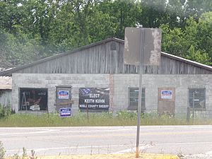 Keith Kuhn for Noble County Sheriff flyer on a building in Morrison