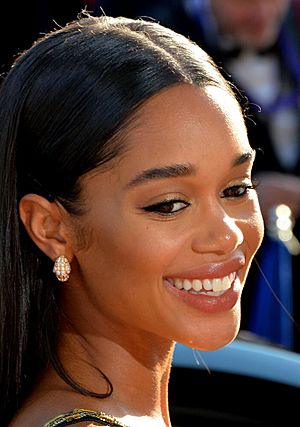 A photograph of actress Laura Harrier at the 2018 Cannes Film Festival