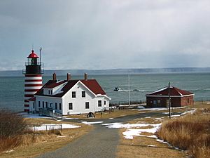 West Quoddy Head Lighthouse and Quoddy Narrows, with Grand Manan Island, Canada, in background