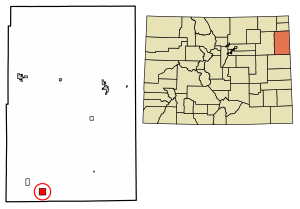 Location of the Kirk CDP in Yuma County, Colorado.