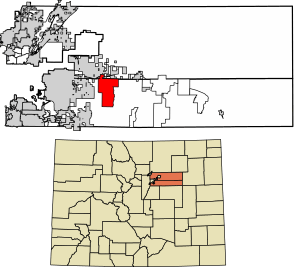 Location of the Watkins CDP in Adams County and Arapahoe County, Colorado.