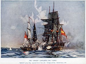 Charles Edward Dixon HMS Speedy capturing Spanish frigate El Gamo Lord Thomas Cochrane 1801.jpg