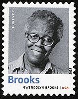 Commemorative postage stamp of Gwendolyn Brooks issued by the USPS in 2012.