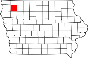 Map of Iowa highlighting O'Brien County