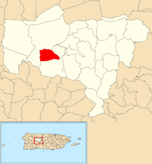 Location of Roncador within the municipality of Utuado shown in red