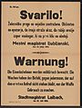 Überwachung der Eisenbahnlinien - Warnung - Laibach - Mehrsprachiges Plakat 1914