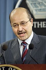 Barham Salih conducts a press conference in the Pentagon on Sept. 14, 2006