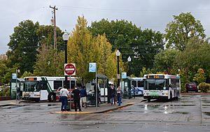 Buses at Corvallis Transit's Downtown Transit Center (2018)