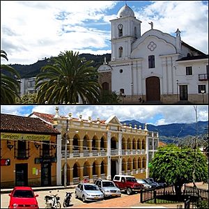 Church and colonial building in Guateque